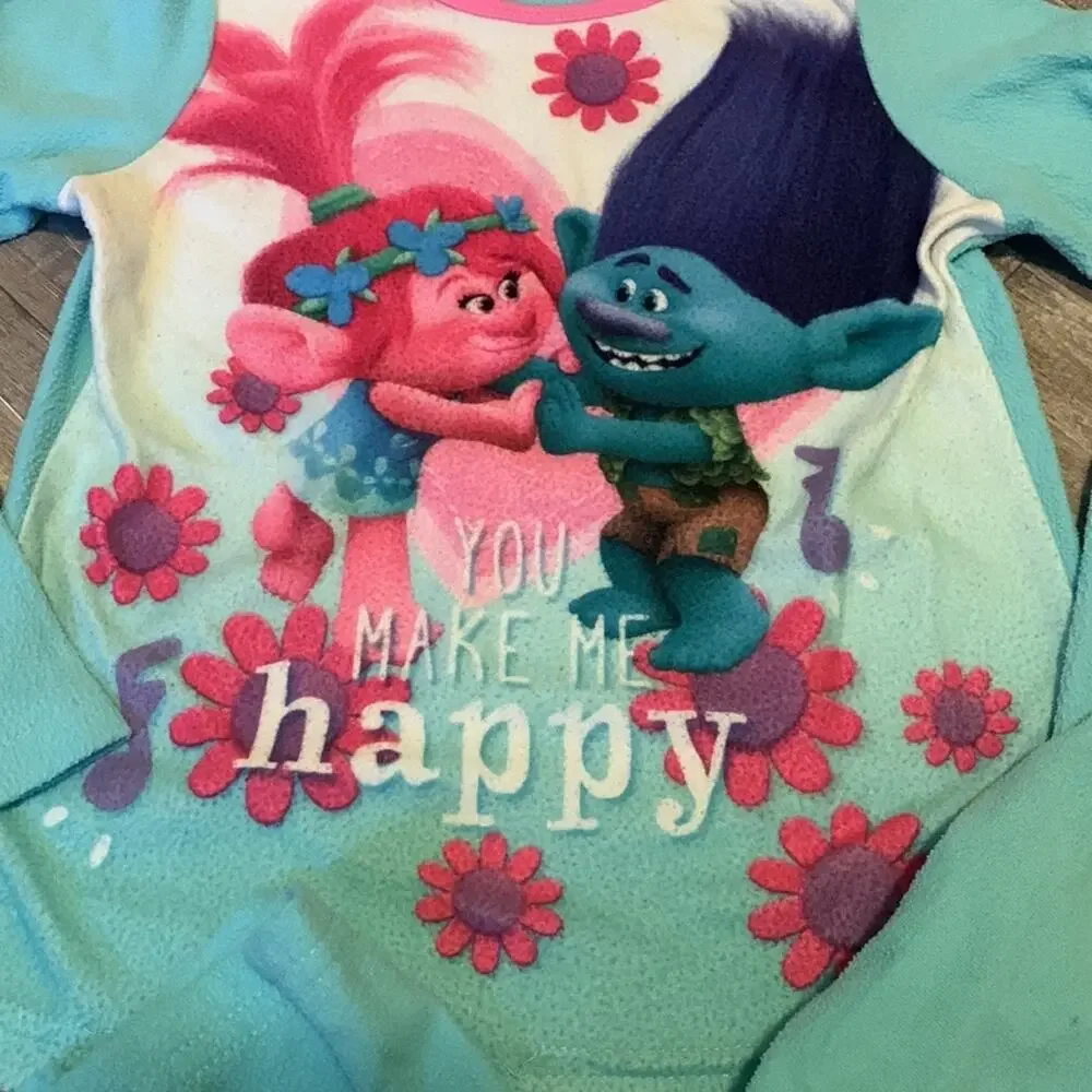 Dreamworks Trolls Girls Pajamas 2 Piece Fleece PJ‎ Set Size 4/5